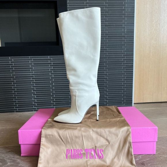 PARIS TEXAS WHITE EMBOSSED LIZARD HEEL 105MM STILETTO BOOT - Picture 1 of 6